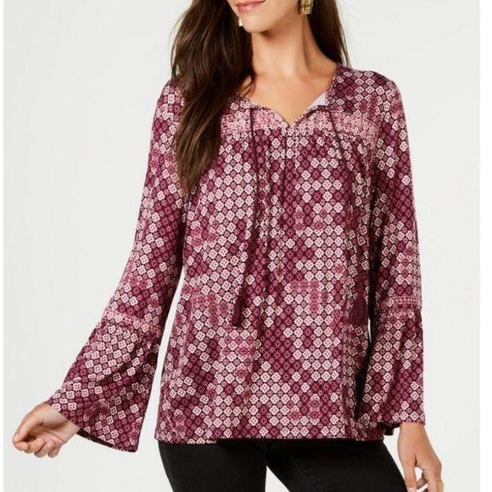 NWT Style & Co Petite Top Embroidered Red MP